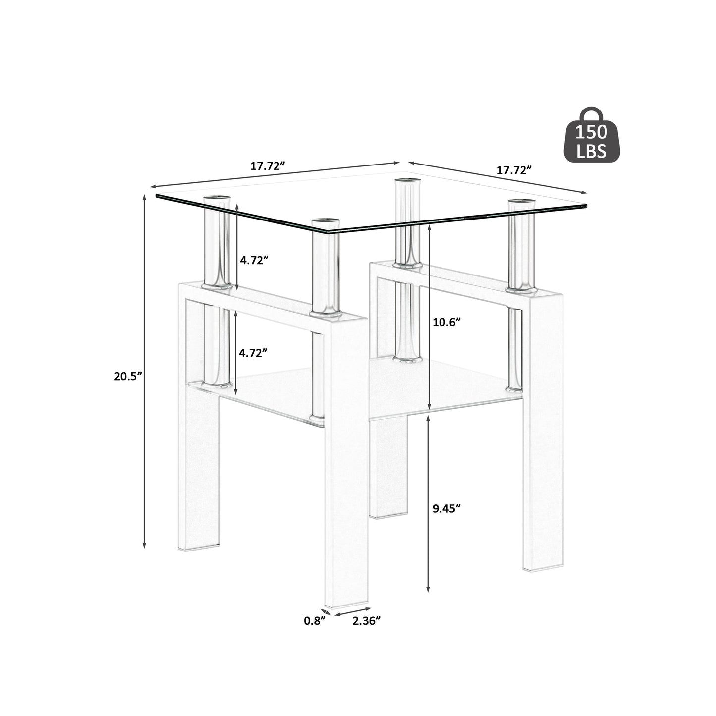 Set of 2 Modern Tempered Glass Coffee Tables