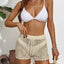 Hook flower hollowed out beach shorts with drawstring - Korvel