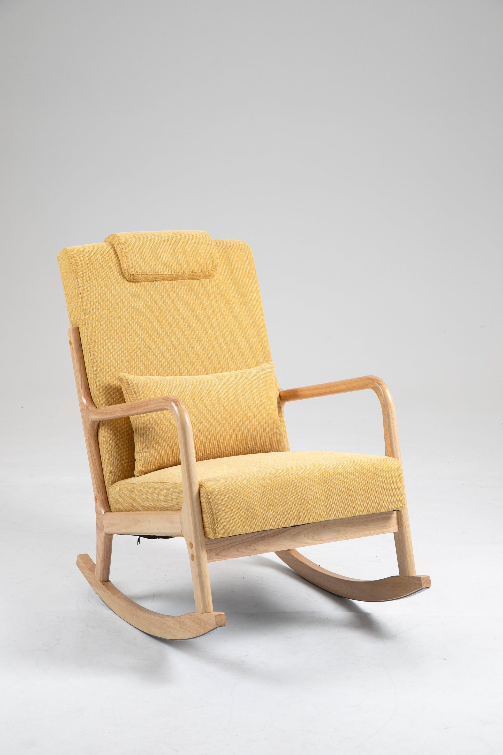 Rocking Chair Upholstered Fabric Rocking Armchair Indoor with High Backrest Glider Chairs and Lumbar Pillow for Living Room - Korvel
