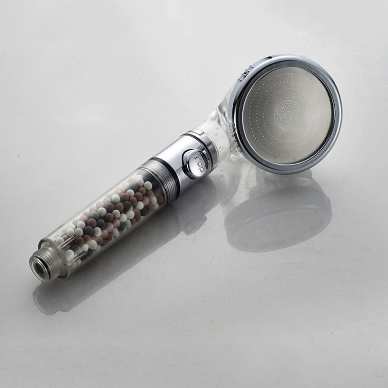 New Tourmaline balls Filter Shower Head Water saving 3 Modes adjustable SPA shower head on/off button high pressure shower - Korvel