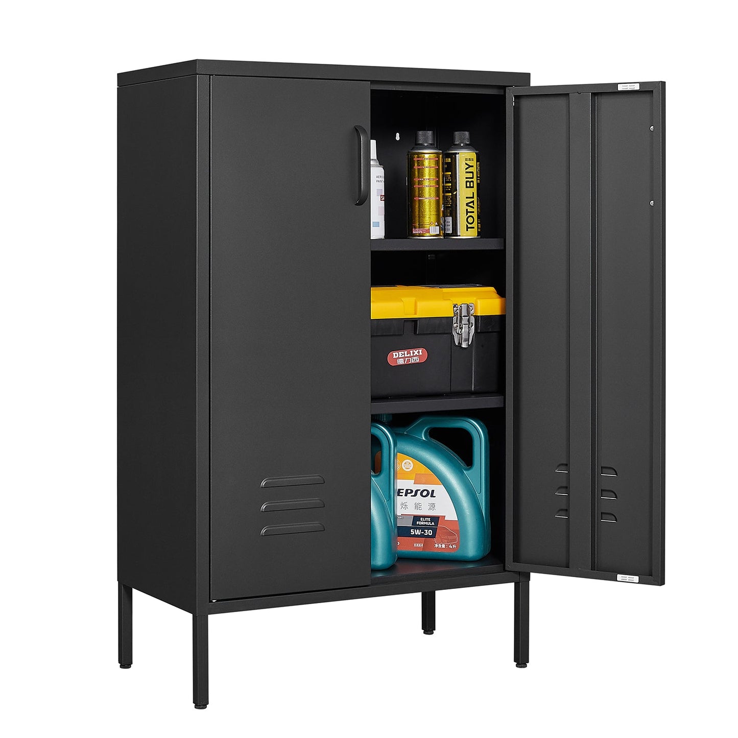 Armoire de rangement en acier premium avec portes doubles et partitions mobiles