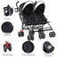 Poussette double pliable ultralégère pour jumeaux - Noir