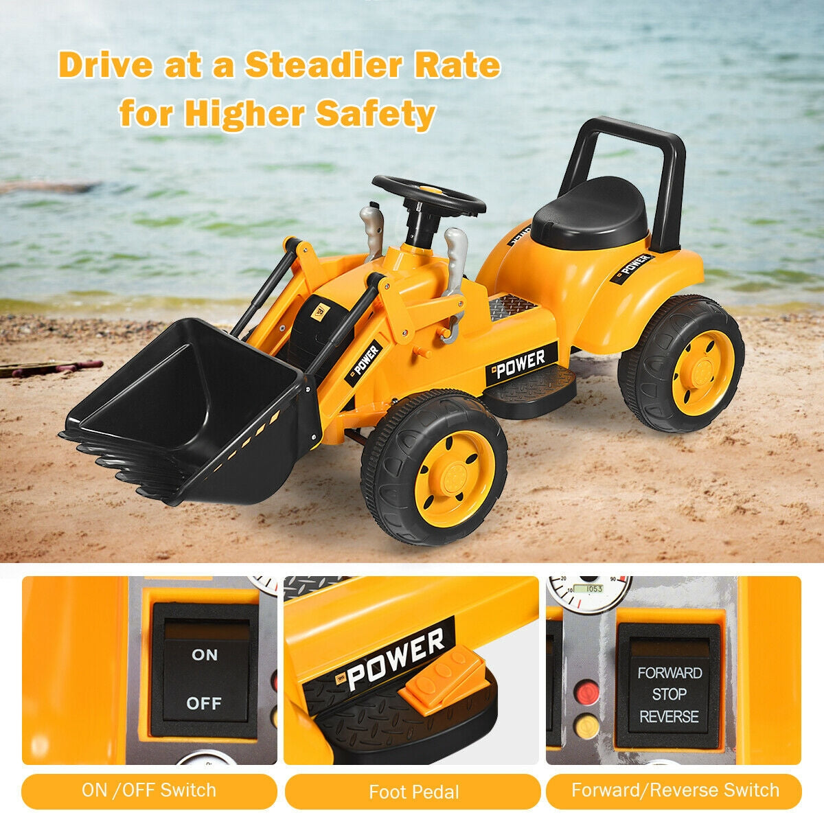 Excavatrice à pédales pour enfants - Jaune