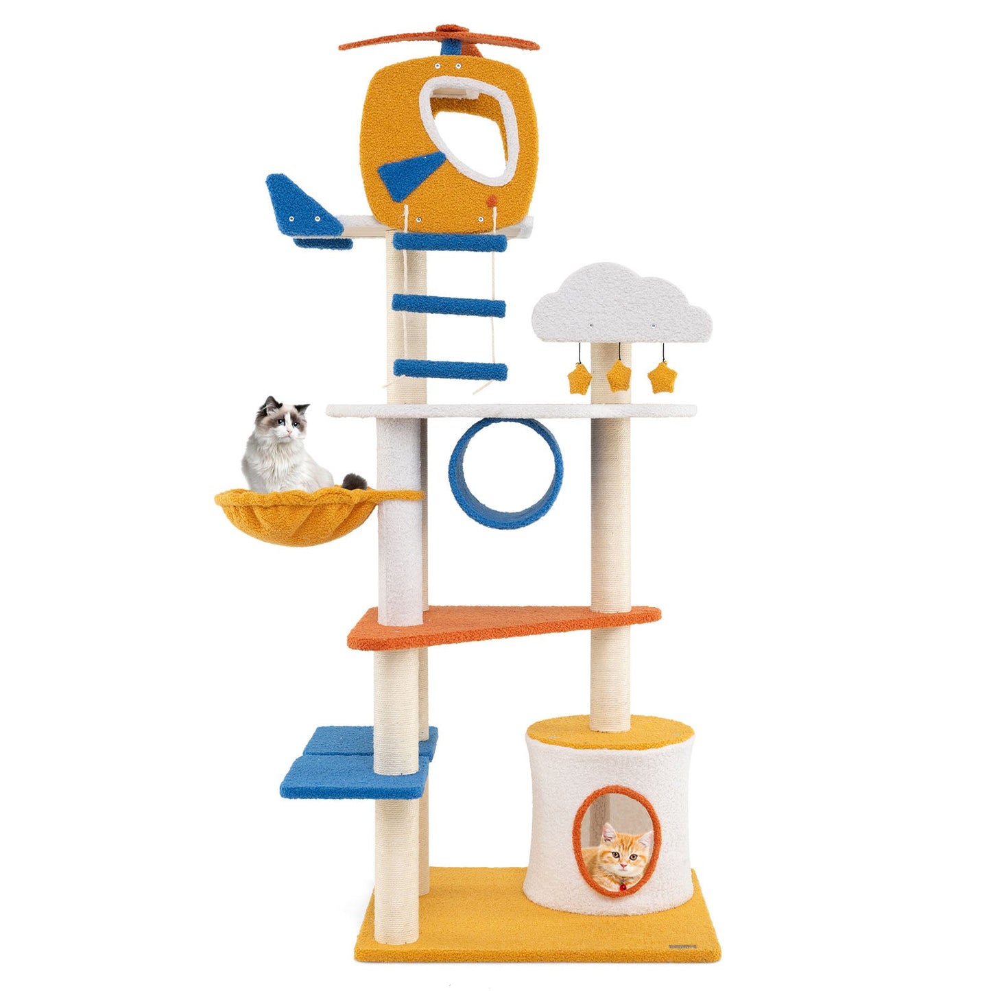 70 Inch Tall Aviation-Themed Cat Tree with Helicopter Perch