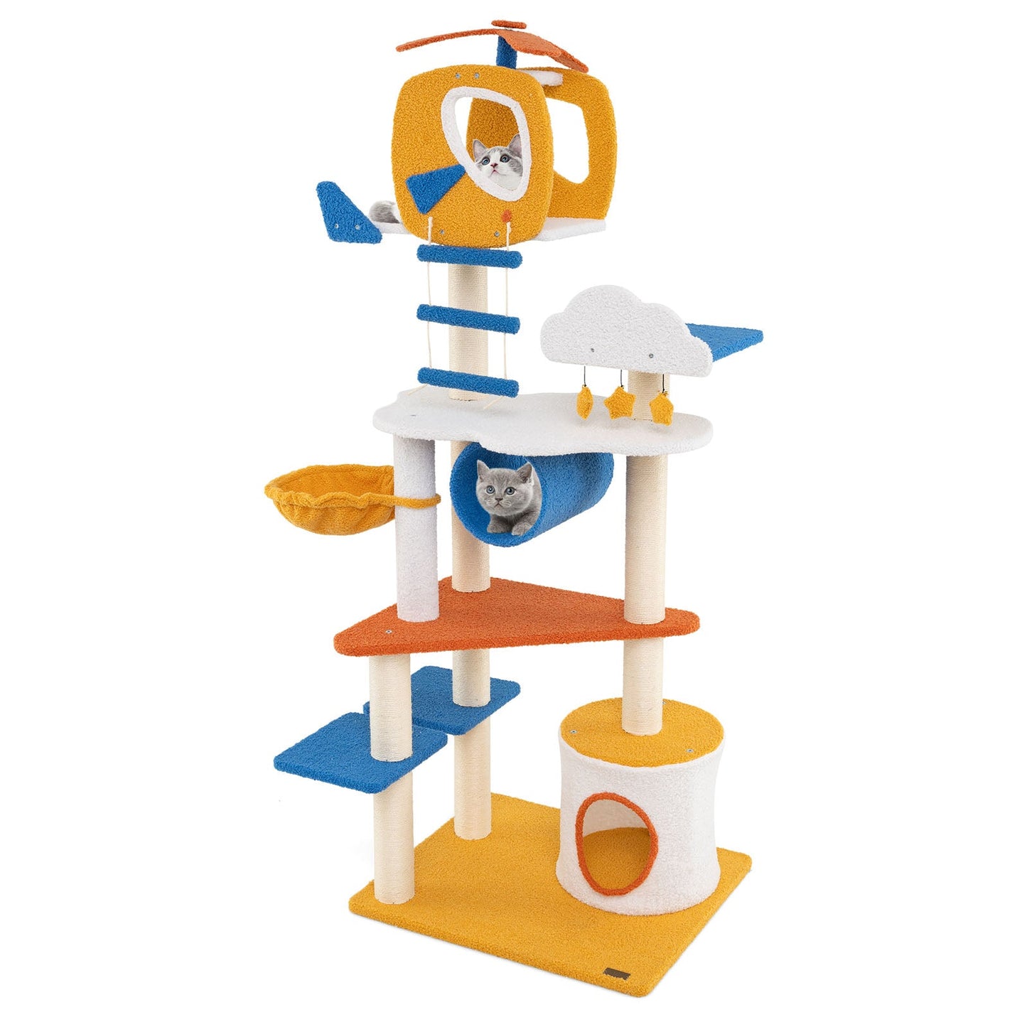 70 Inch Tall Aviation-Themed Cat Tree with Helicopter Perch