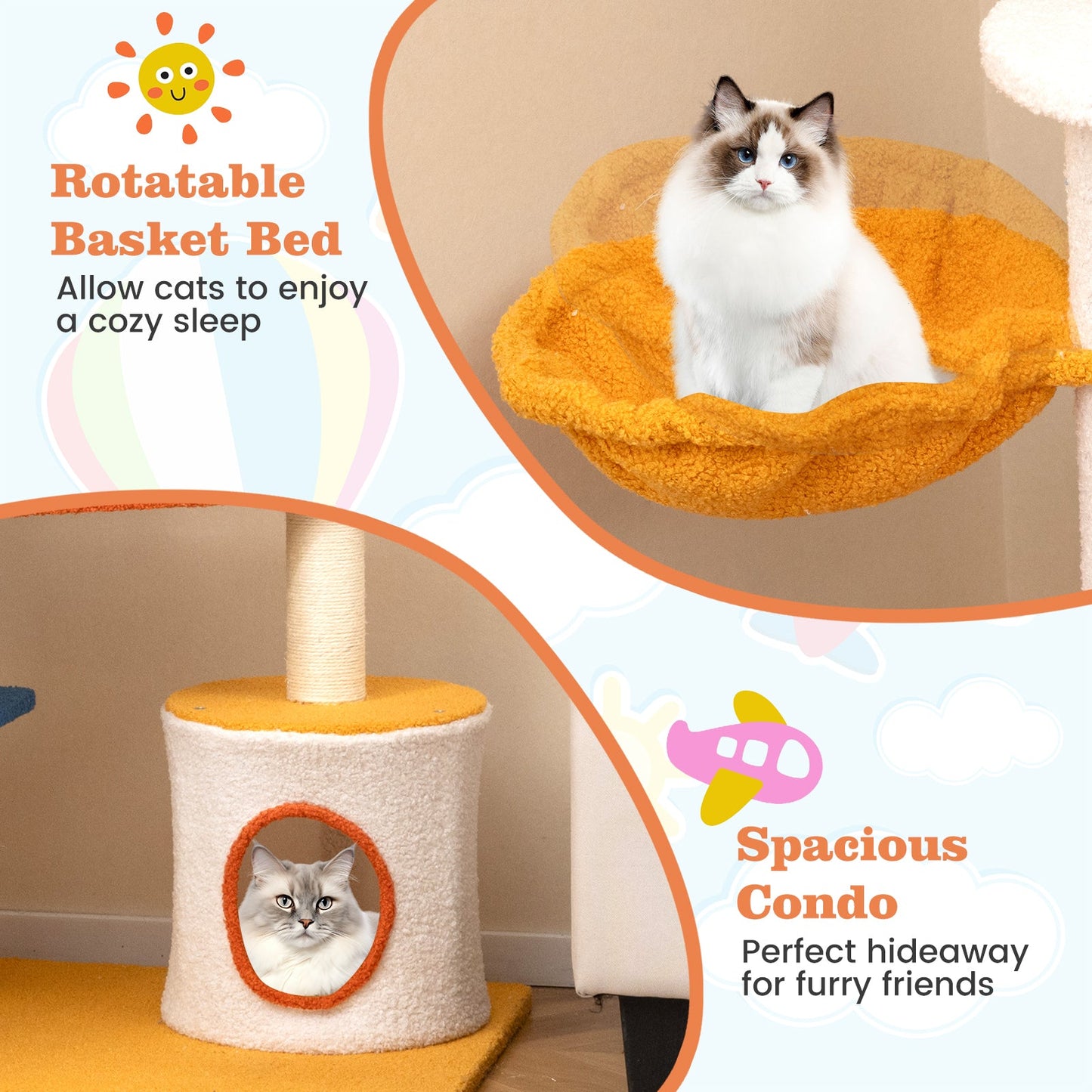 70 Inch Tall Aviation-Themed Cat Tree with Helicopter Perch
