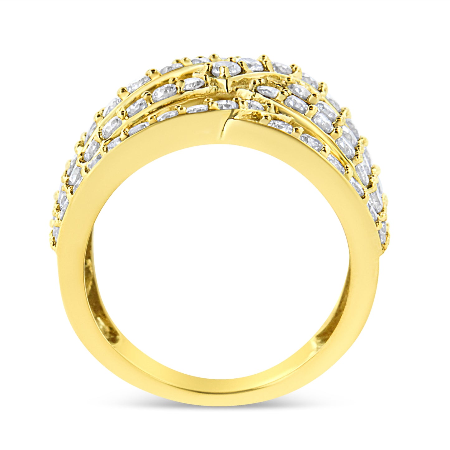 Anillo de cóctel de banda de bypass de múltiples filas de diamantes de oro amarillo de 10K - Talla 7