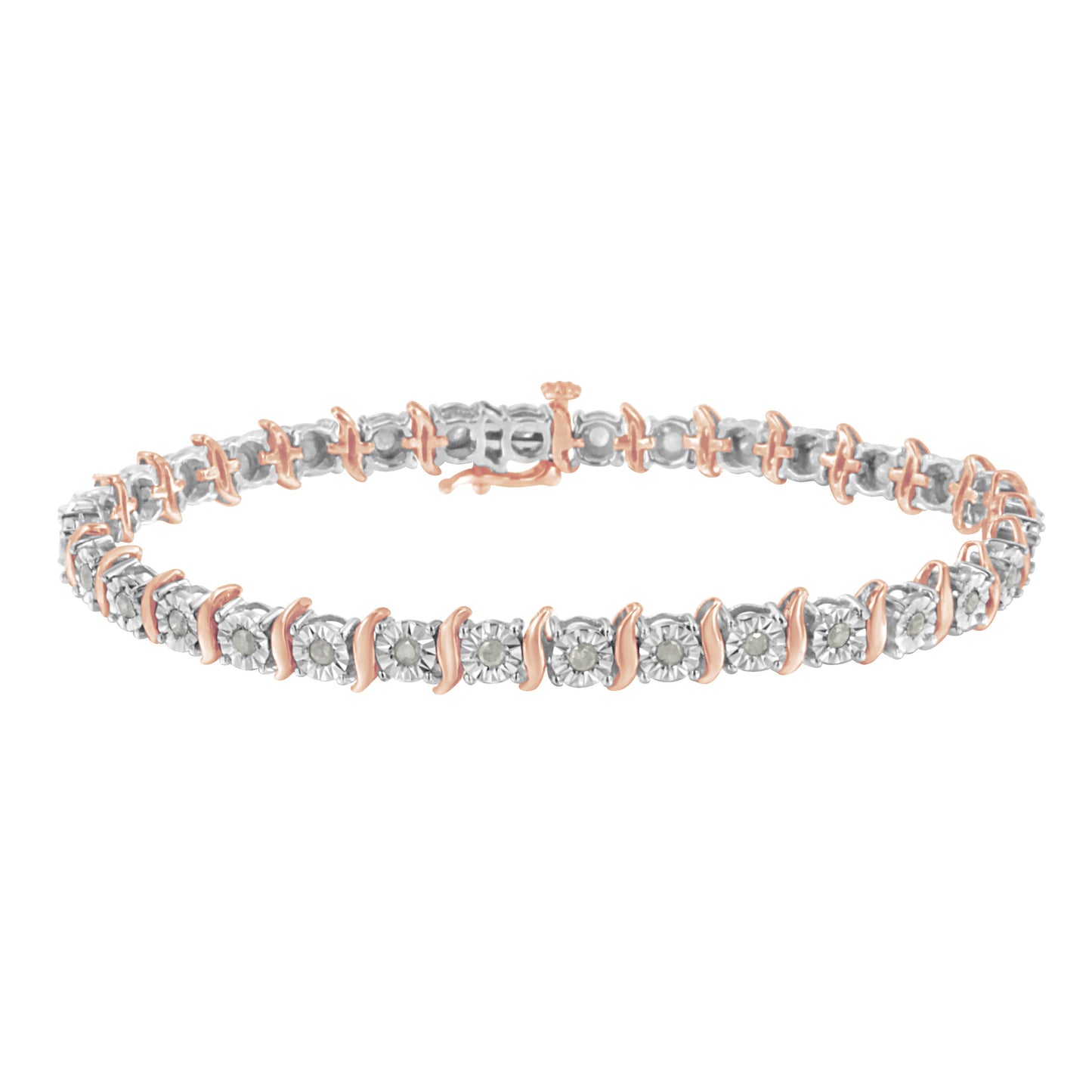 Pulsera de Tenis S-Curve de Diamantes en Oro de 10K y Plata Esterlina Bicolor