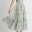 Robe midi froncée à buste floral avec lien d'épaule