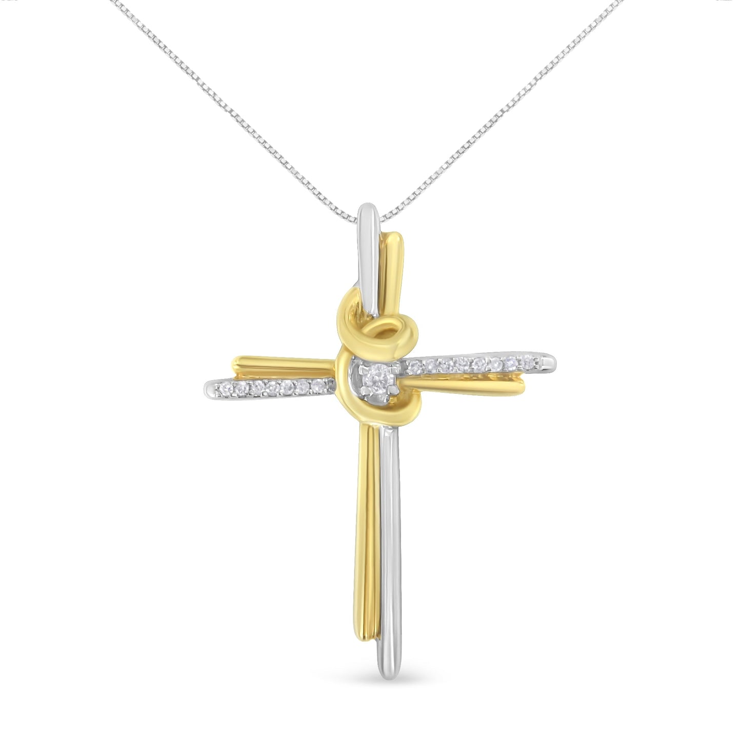 10K Two-Tone Gold Diamond-Accented Cross Pendant Necklace