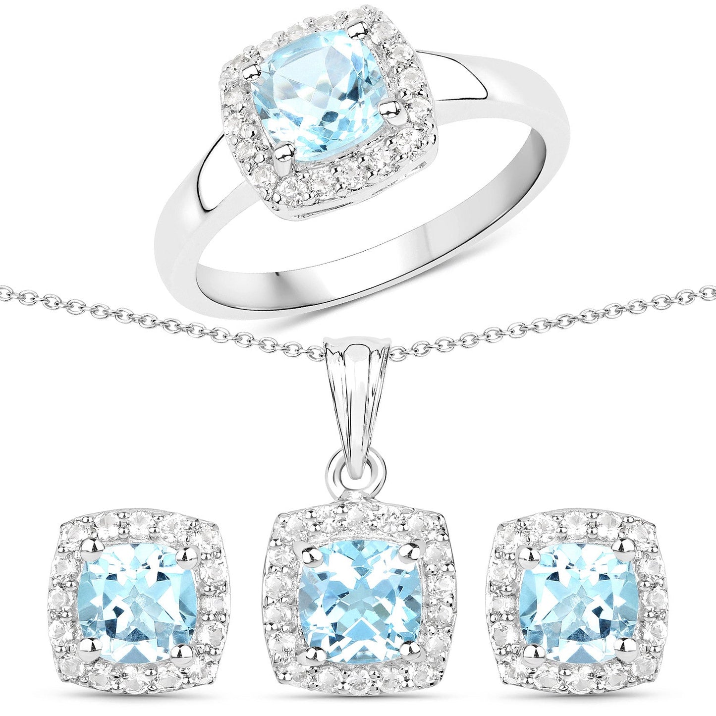 Ensemble de bijoux en topaze bleue et topaze blanche de 4,62 carats