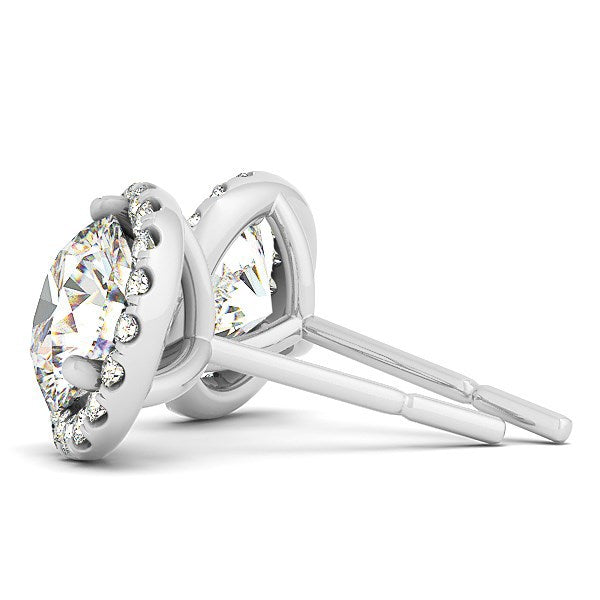 Boucles d'oreilles halo rond en or blanc 14 carats
