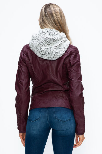 Veste à couches à double fermeture éclair pour femmes, chaude et élégante, avec capuche en fausse fo