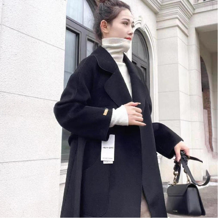 Abrigo de Cashmere Doble Cara de Longitud Media para Mujeres