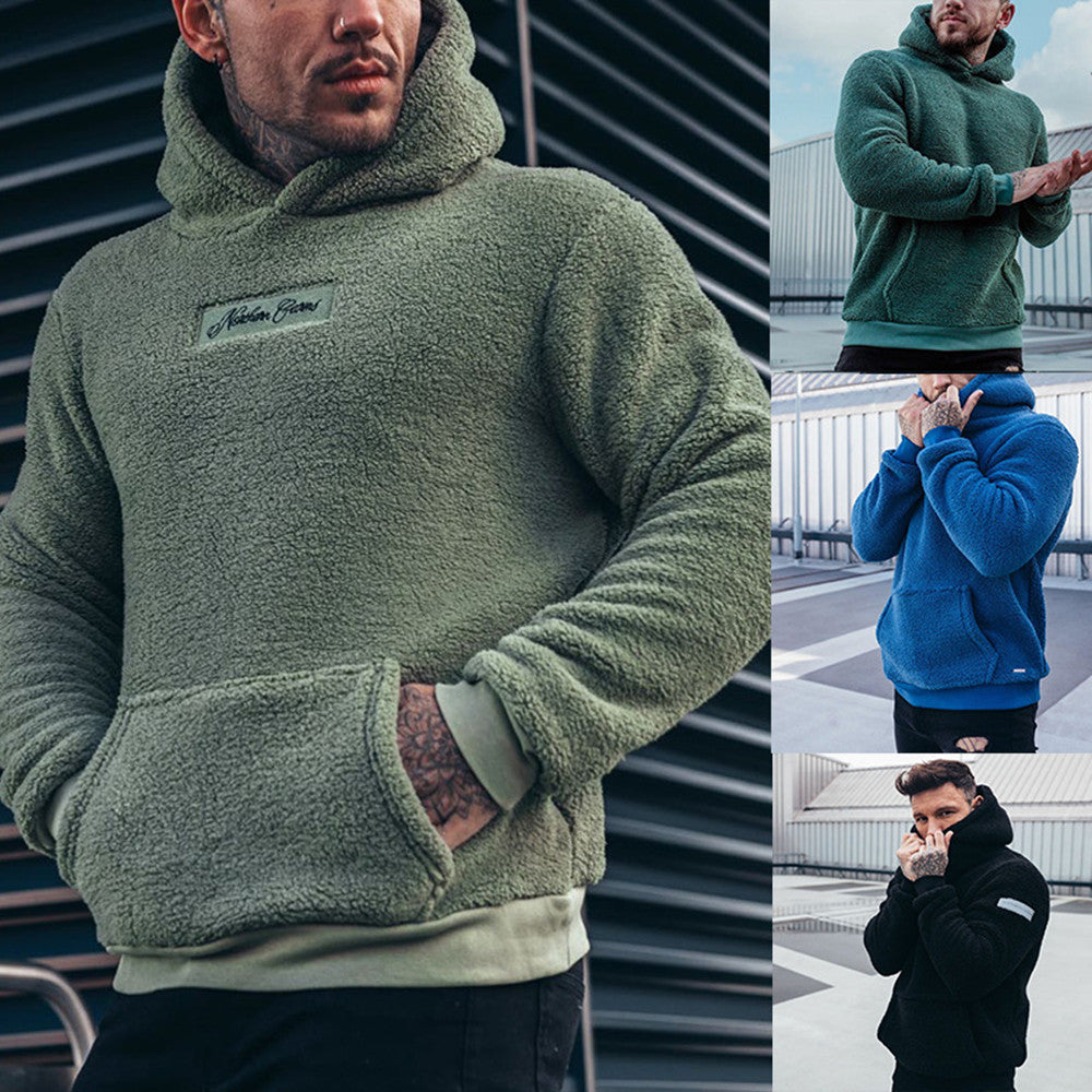 Men's Plush Long-Sleeved Hoodie with Big Pocket