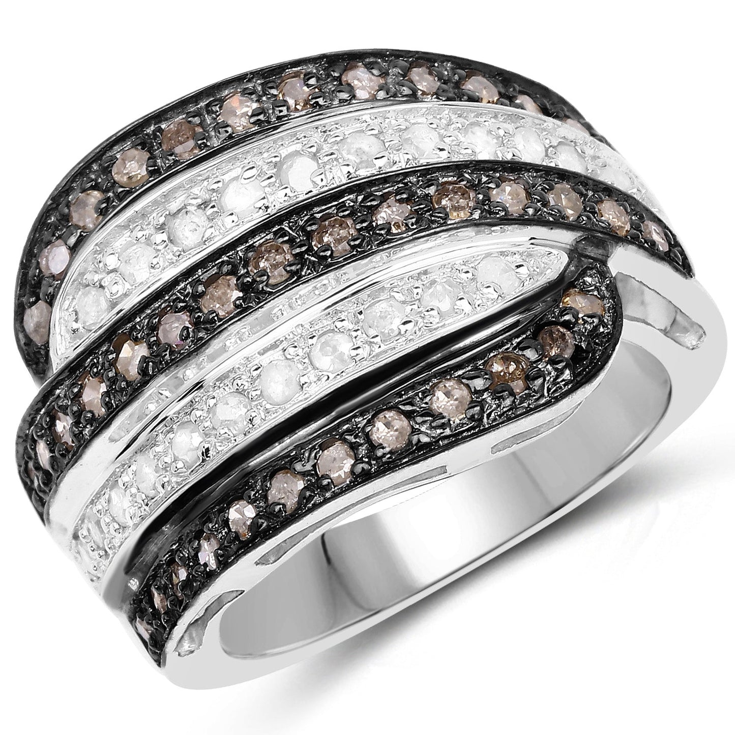 0.80 Carat Brown and White Diamond Sterling Silver Engagement Ring