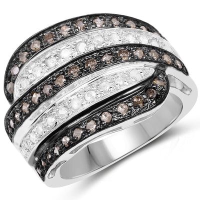 0.80 Carat Brown and White Diamond Sterling Silver Engagement Ring
