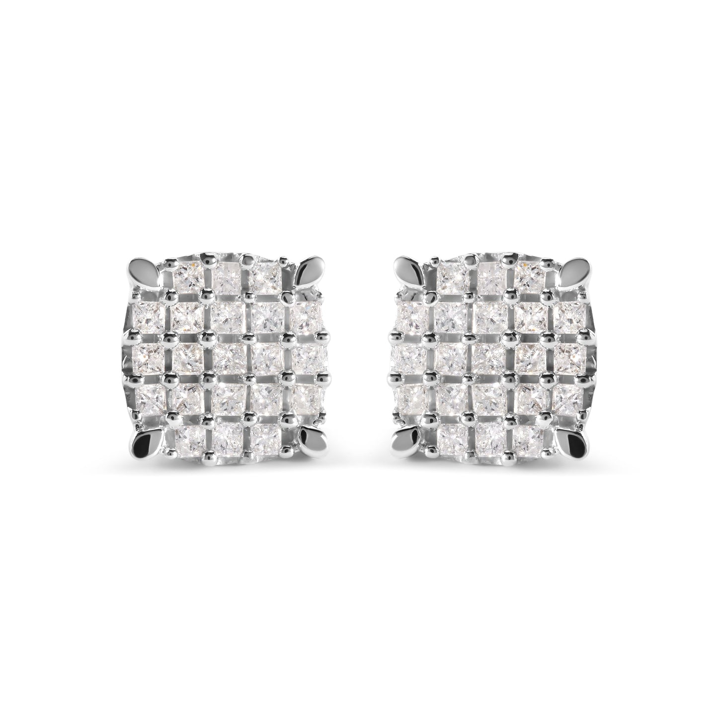 Boucles d'oreilles en diamant princesse en or blanc 10K en forme de coussin