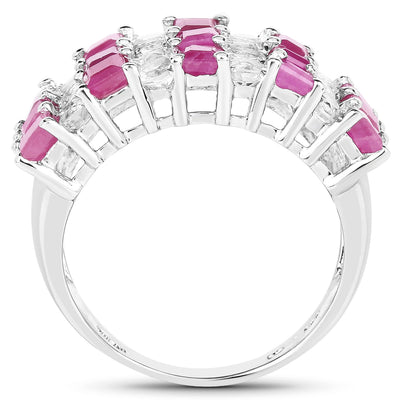 Bague de fiançailles en argent sterling avec rubis de 4,14 carats et topaze blanche