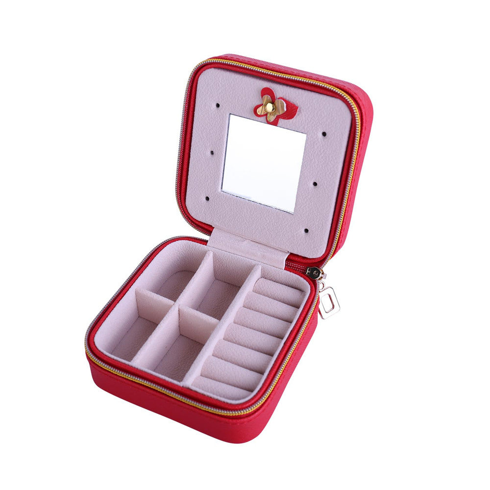 Elegant PU Leather Jewelry Organizer with Mirror