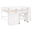 Full Size Low Loft Bed with Rolling Portable Desk, Drawers and Shelves, White - Korvel