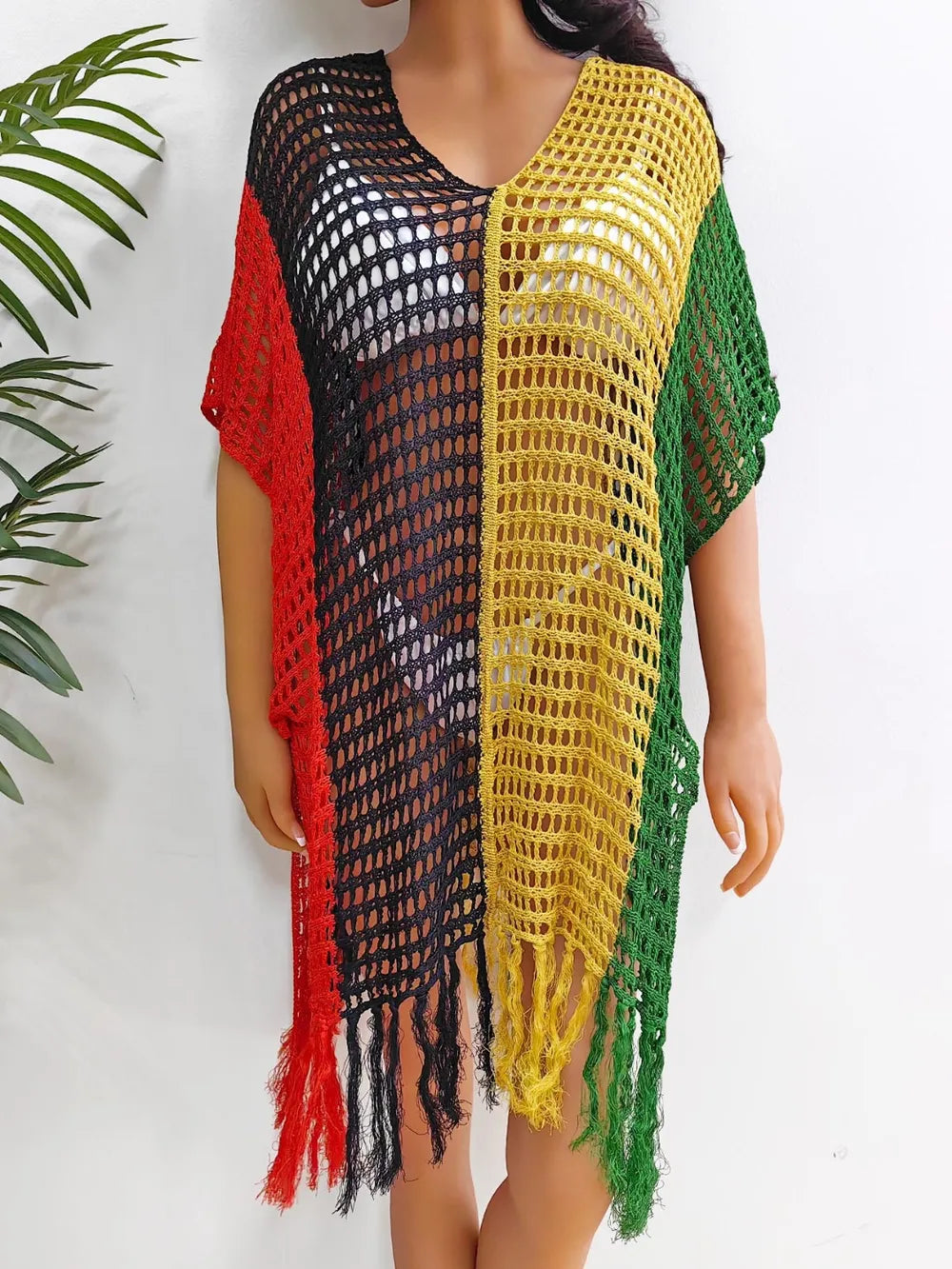 Fringe Color Block Scoop Neck Cover Up - Korvel