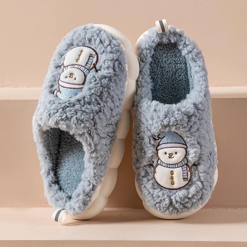 Chaussons Bonhomme de Neige - Chaussures d'Hiver en Peluche Antidérapantes