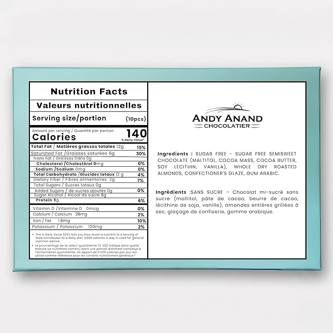 Amandes au chocolat noir vegan sans sucre Andy Anand – 1 lb