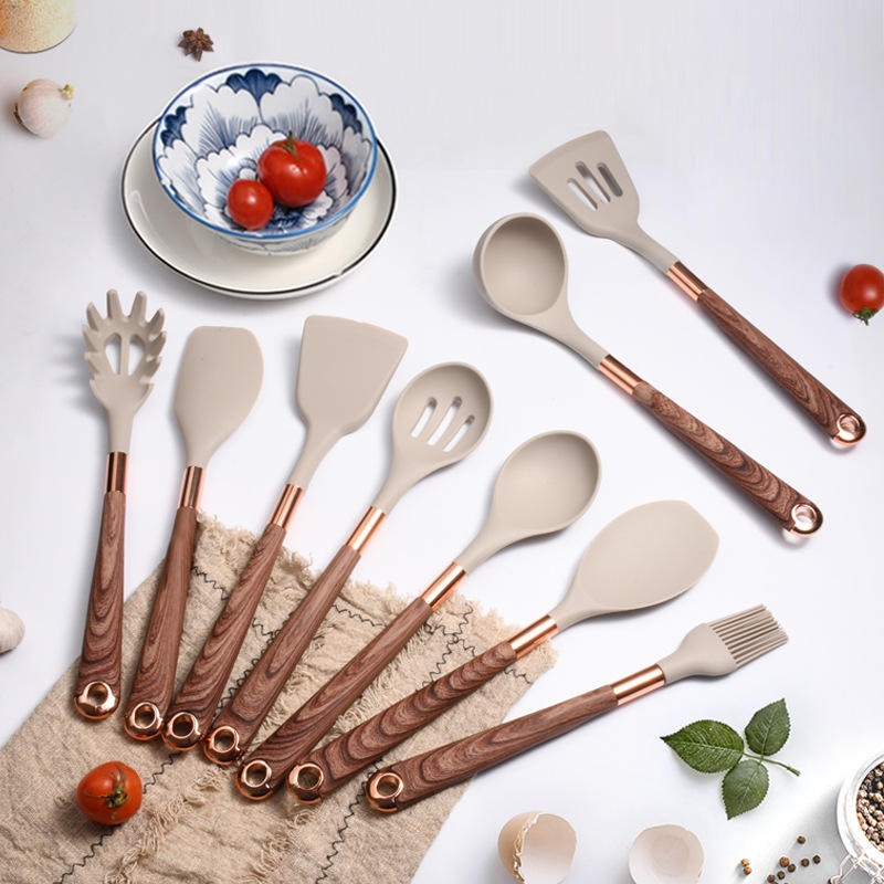 10 Pieces Kitchen Tools Set Wooden Handle Cooking Kitchen Utensil Set Silicone Utensils - Korvel