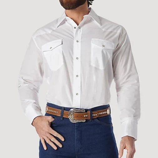 Classic White Pearl Snap Shirt for Men | Wrangler - Korvel