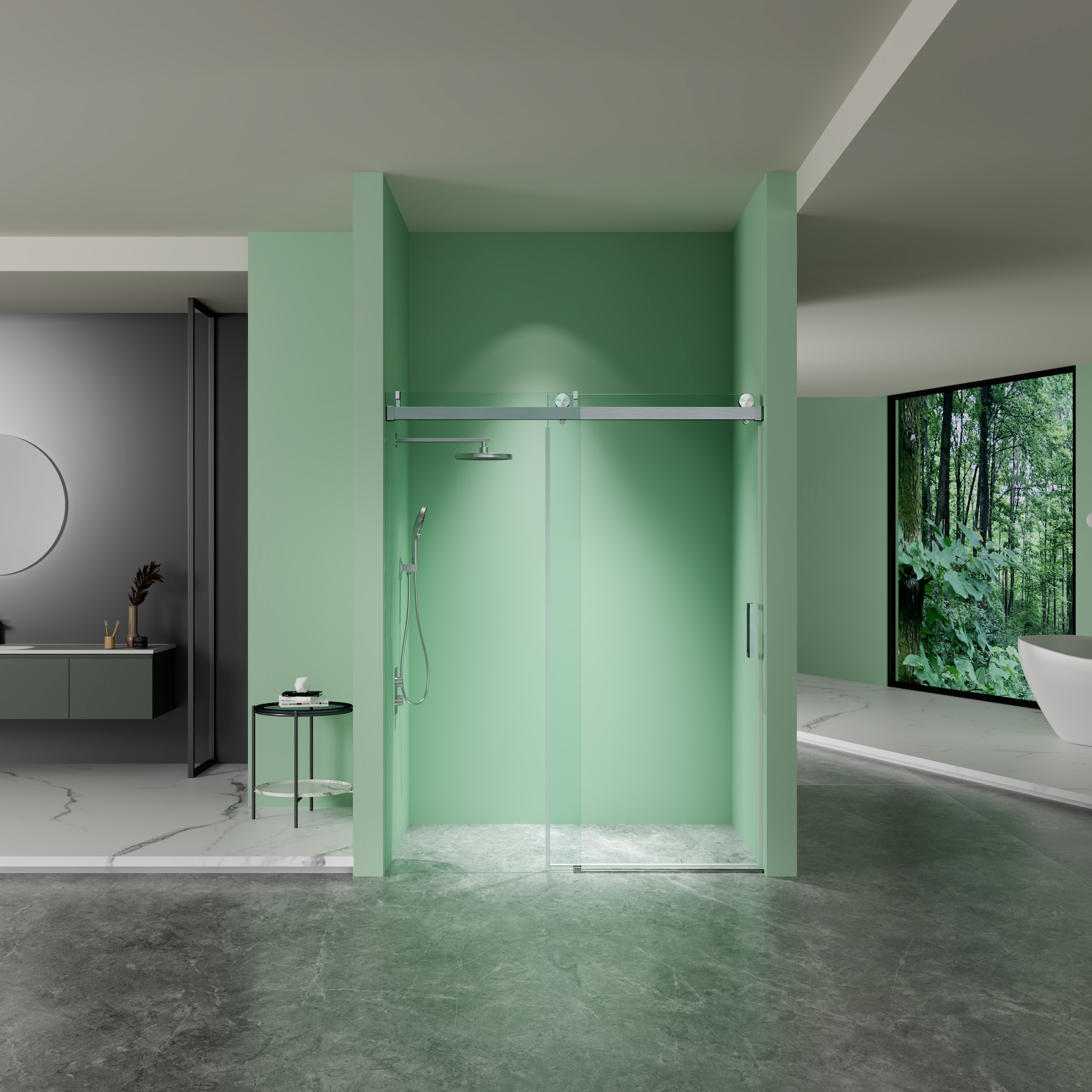 68 to 72 inches wide x 76 inches high frameless soft closing shower door 3/8 inches (10mm) thick brushed nickel solid glass 22D0 - Korvel