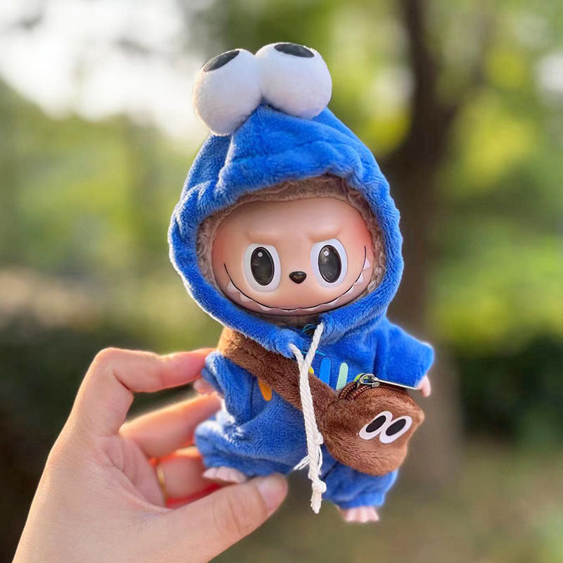 Clothing only] First and second generation keychains Labubu clothing pendant canvas shoulder bag sesame bird two-piece set - Korvel