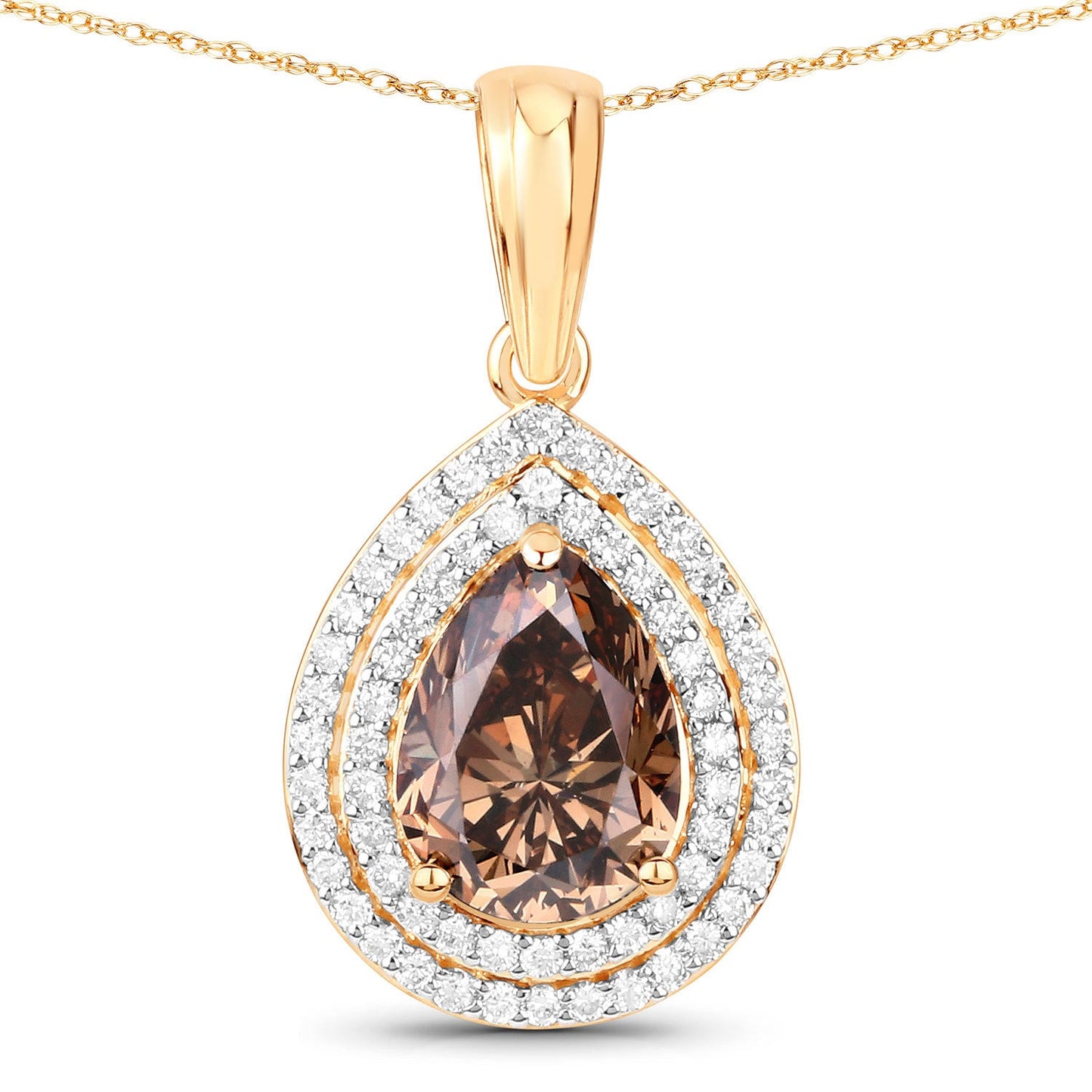 Colgante de Diamante Marrón Certificado IGI de 2.01 Quilates en Oro Amarillo de 18K