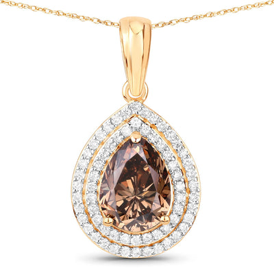 IGI Certified 2.01 Carat Brown Diamond Pendant in 18K Yellow Gold