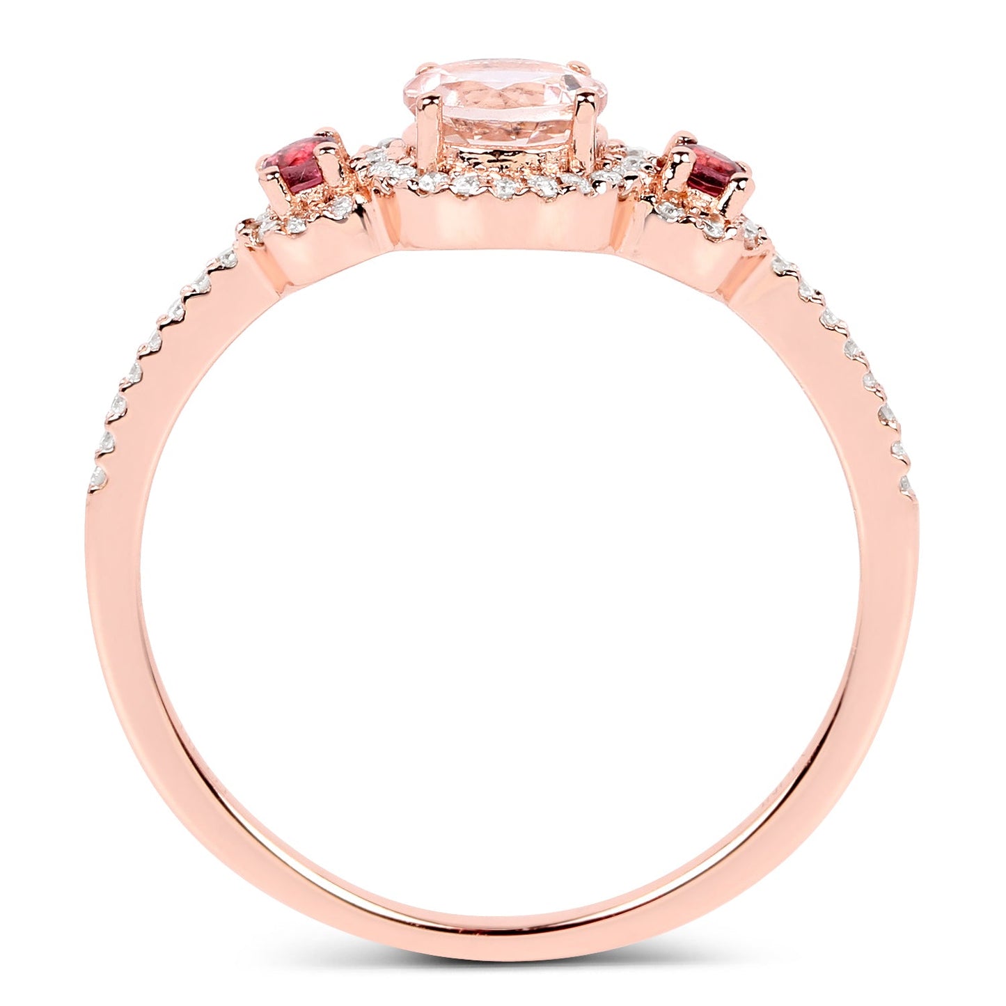 Bague en or rose 14K avec morganite de 0,63 carat, tourmaline rose et diamant