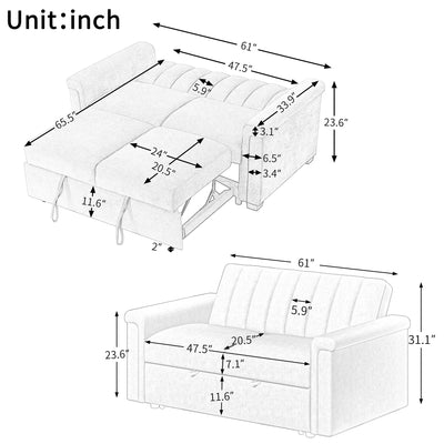 U_STYLE Convertible Soft Cushion Sofa Pull Bed ,for Two People to Sit On - Korvel