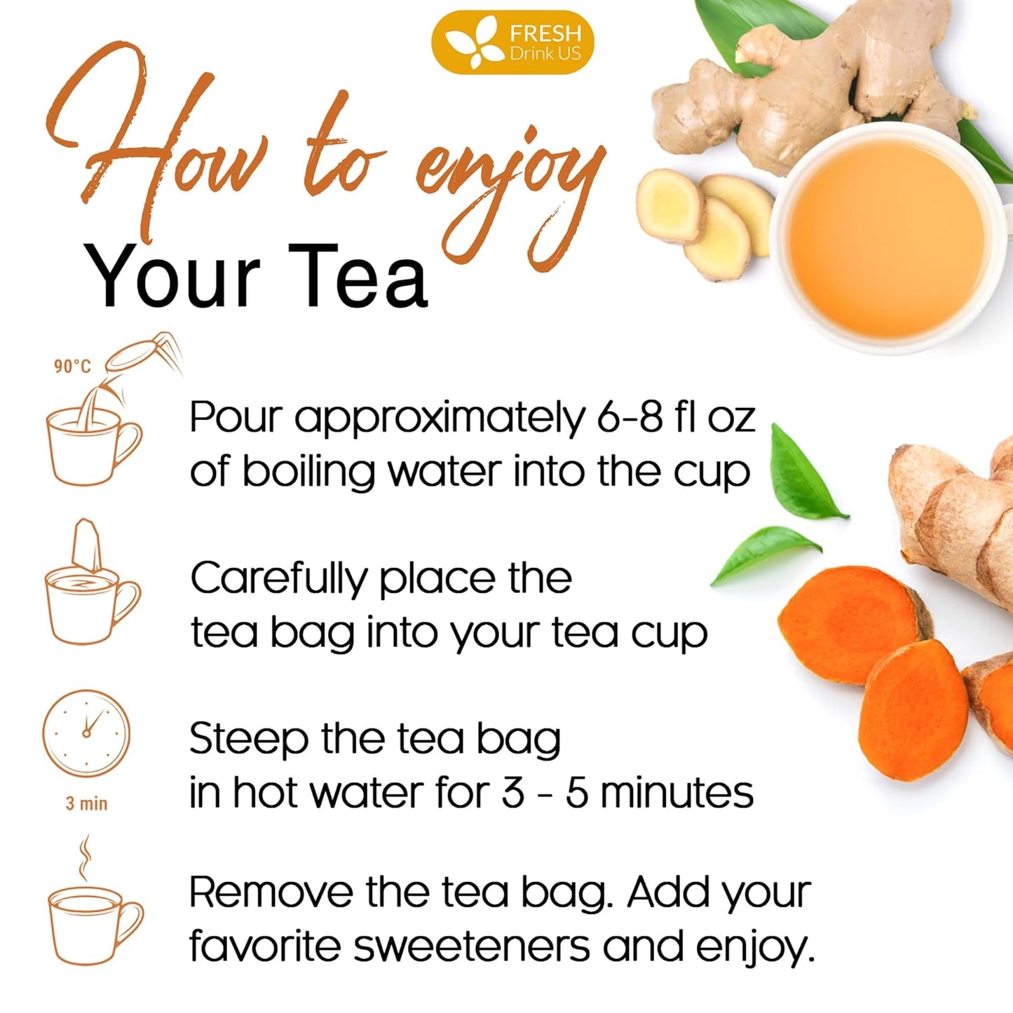 Premium Ginger Turmeric Tea Bags - Handcrafted Herbal Blend