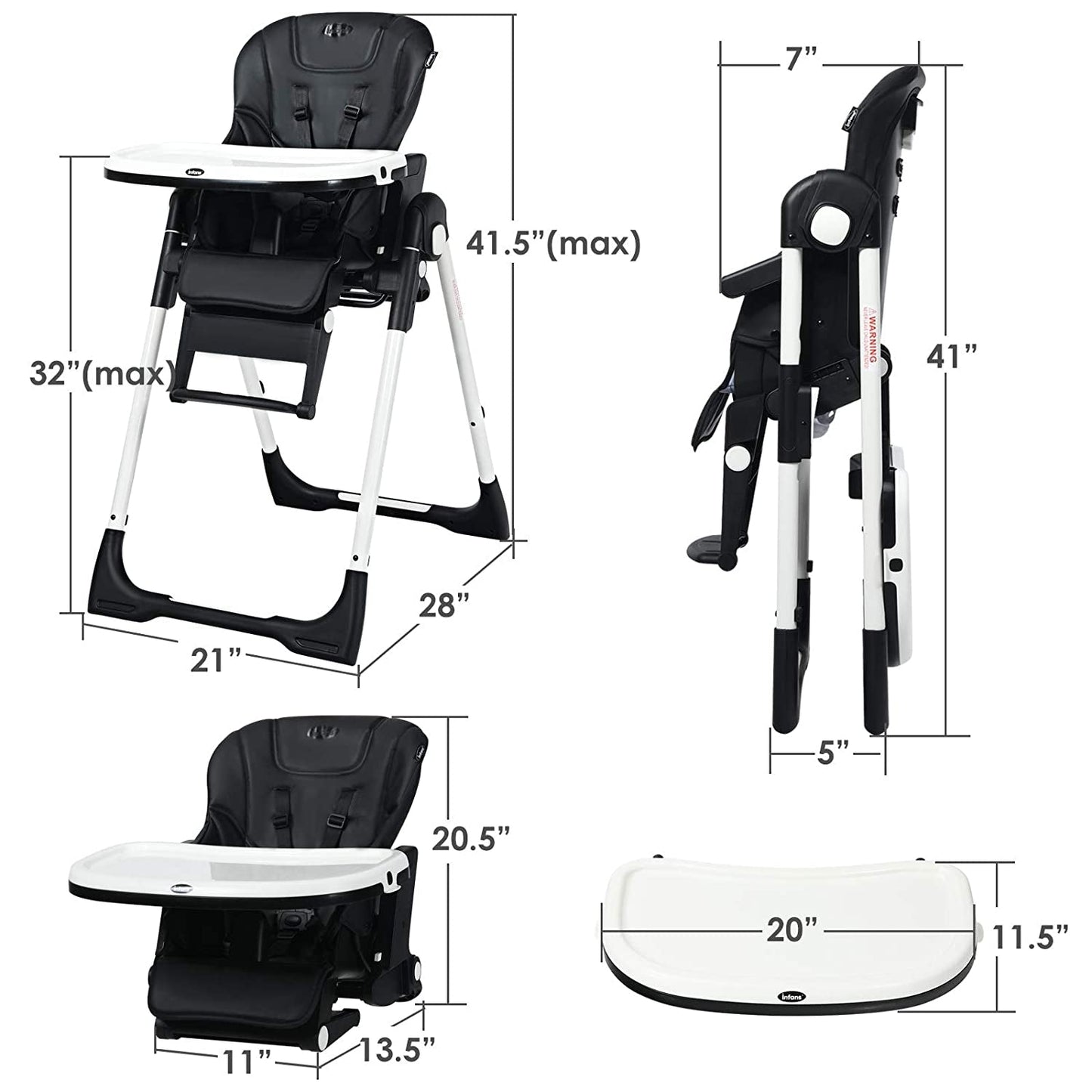 Silla alta ajustable 4 en 1 y asiento elevador - Negro