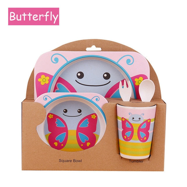 5pcs/set Children Baby Bamboo Fiber Tableware Baby Tableware Set Cartoon Animal Tableware Aet - Korvel