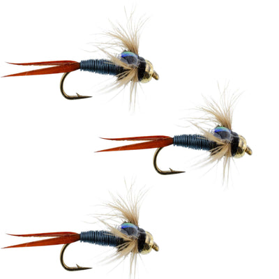 3-Pack Copper John Nymphs - Metallic Blue Bead Head Flies for Trout Fishing - Size 12 - Korvel