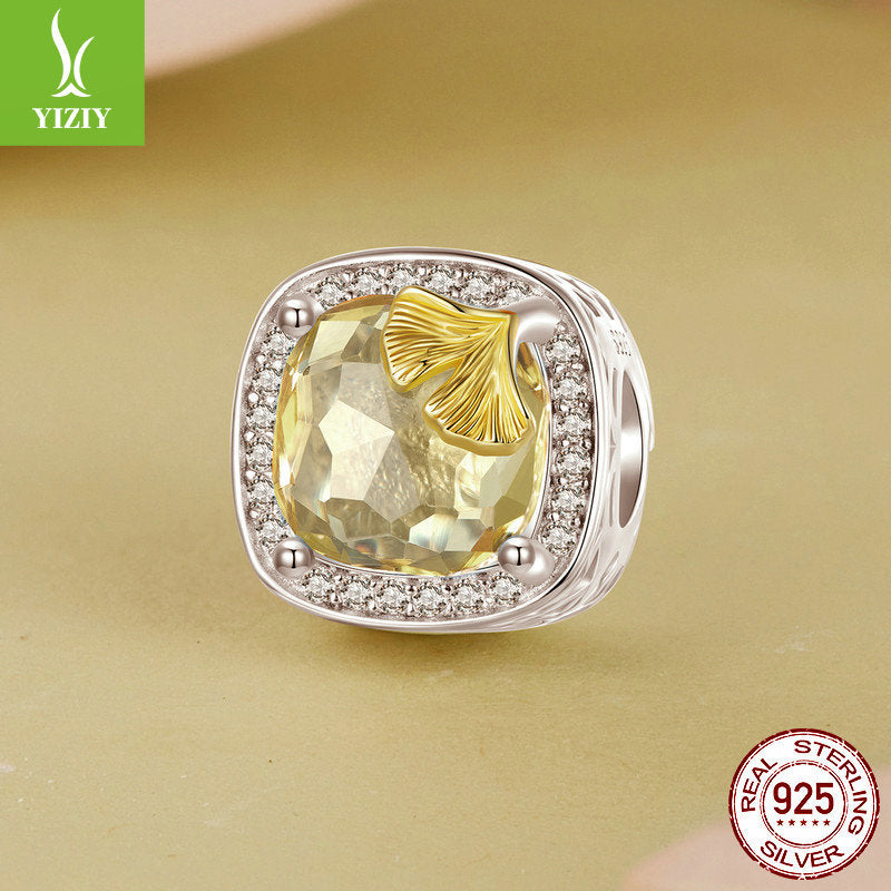 Silver Charm Original Autumn Golden Ginkgo Leaf DIY Bracelet Beads Luxurious Shining s925 Pure Silver Beads Loose Beads - Korvel