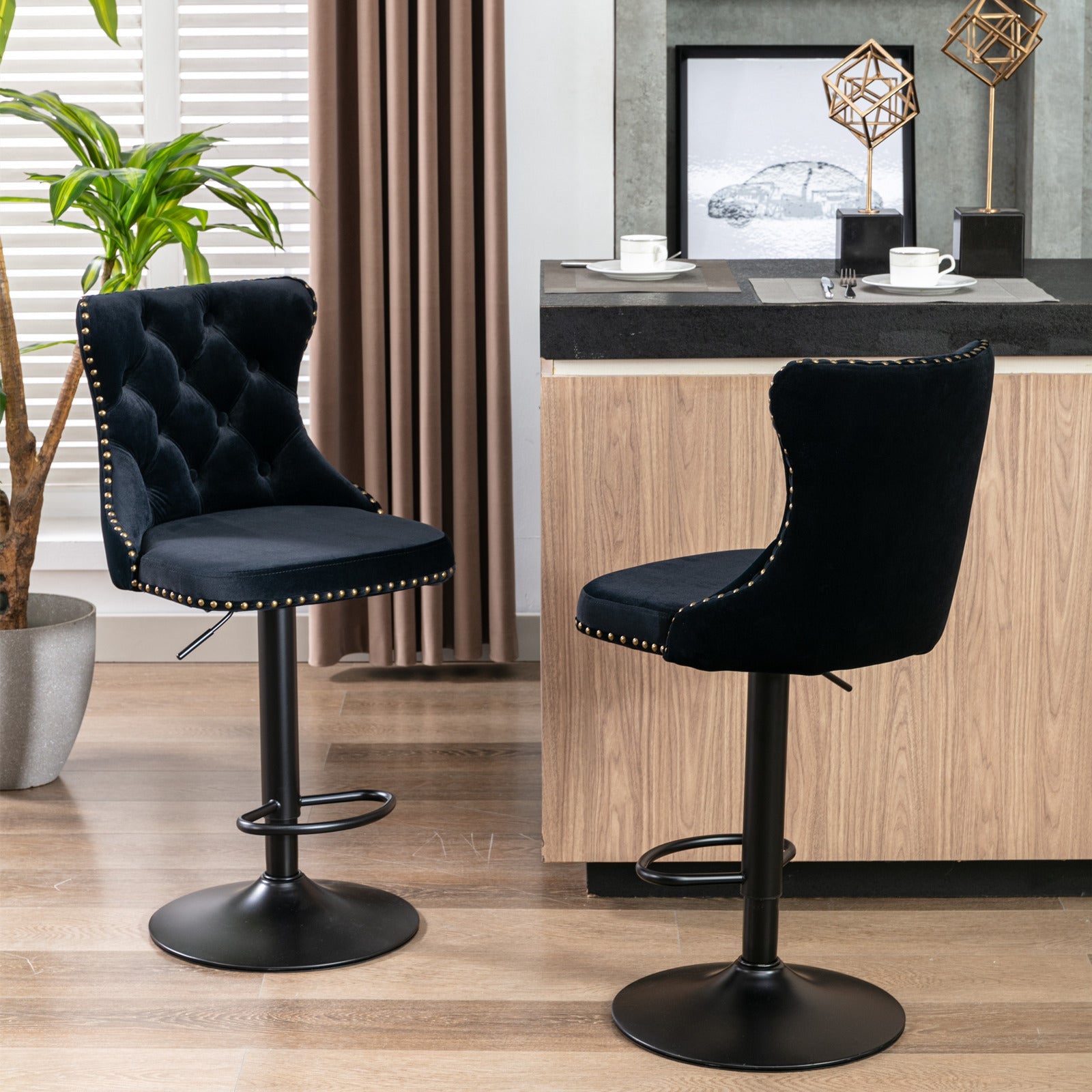 Black,Set of 225-33 Inch,17.7 inch base, Modern Upholstered Bar Stools with Backs Comfortable Tufted for Home Pub and Kitchen - Korvel