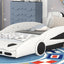 Twin Size Race Car Platform Bed with Wheels - White