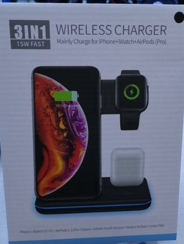 Support de charge sans fil 3-en-1 pour mobile, montre et écouteurs