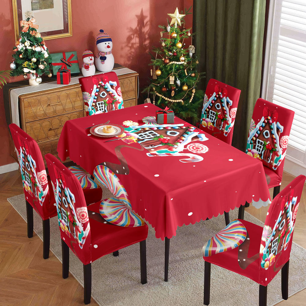 Christmas printed tablecloth, chair cover, waterproof, oil resistant, festive decoration, dining table cloth, chair cover, universal household use - Korvel