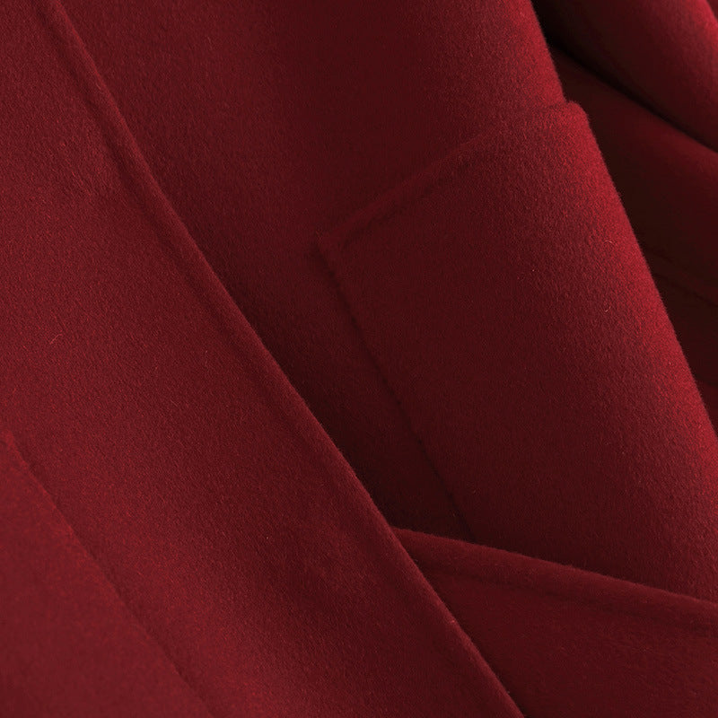 Elegant Red Oversized Double-faced Wool Coat