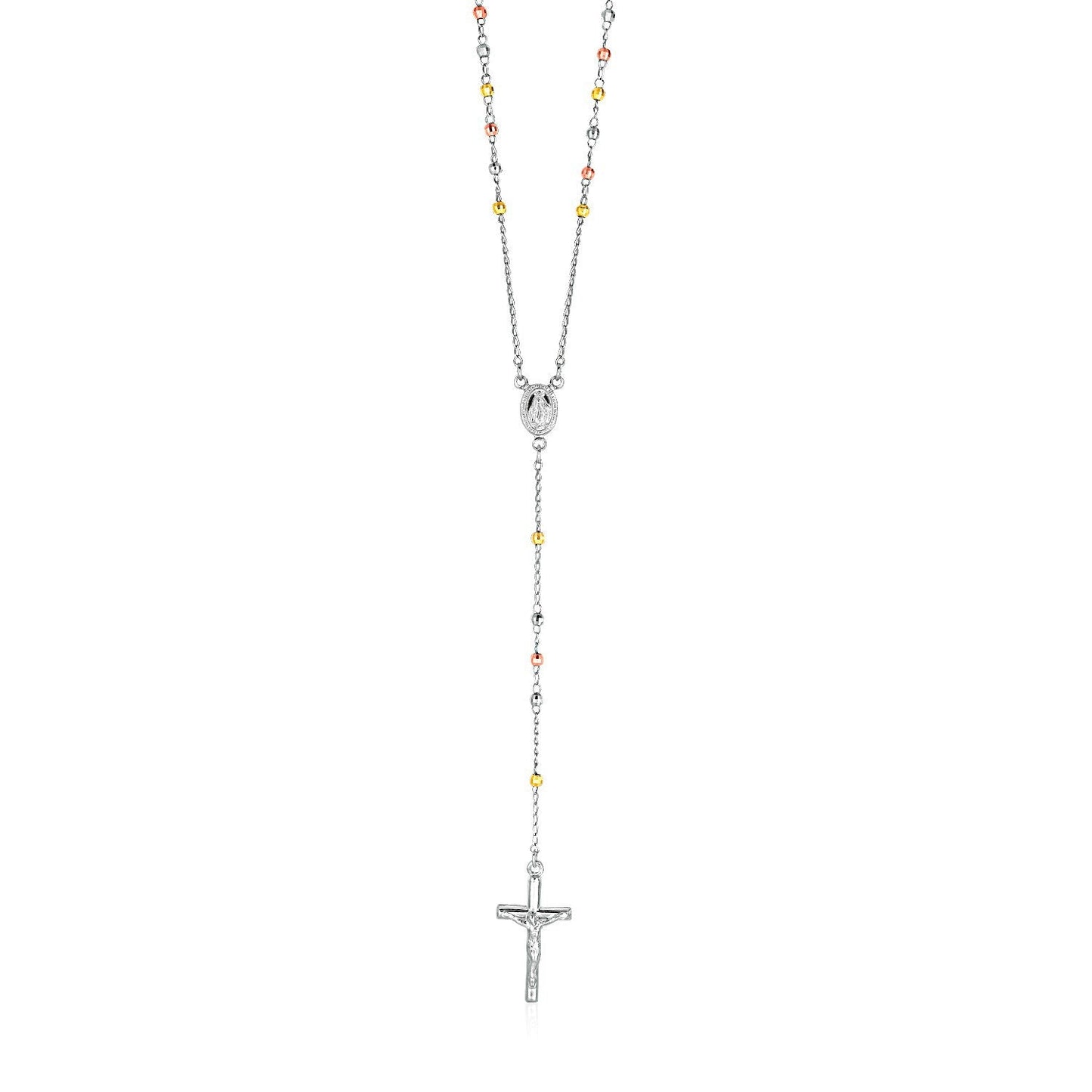 Collar de cadena de rosario de plata esterlina de tres tonos