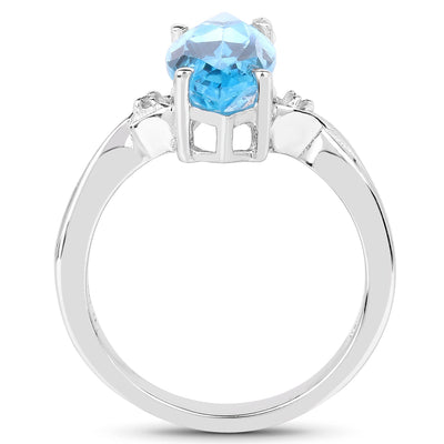 Bague en argent sterling avec topaze bleue suisse et diamants de 3,67 carats