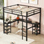 Cama loft de metal negro premium con escritorio y estantes