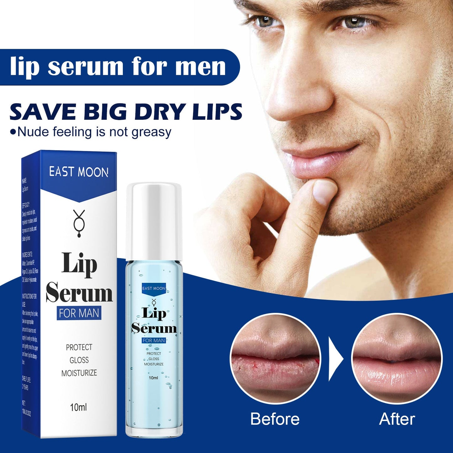 EAST MOON Lip Essence Rolling Lotion, Moisturize And Fade Lip Lines, Prevent Dry Crack And Dead Skin, Plump And Moisturize Lips - Korvel